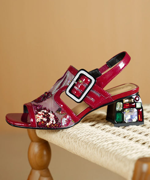 Gem Buckle Mesh Sequin Sandals